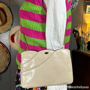 Vintage Ferragamo Bag Cream Gold Chain Party 1980s Clutch Leather